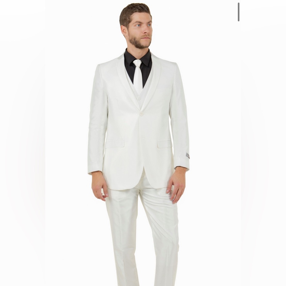 Men's ivory shiny 3 piece suit 44S